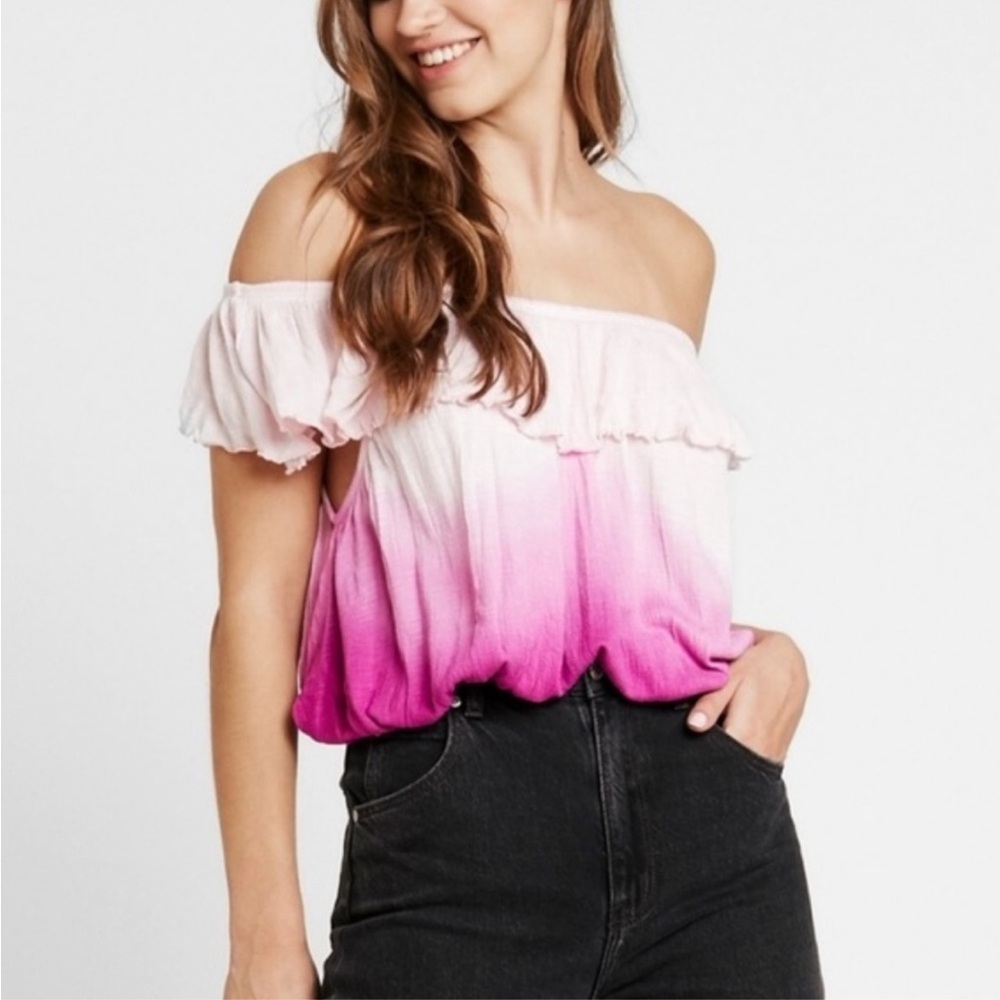 ✨ FREE PEOPLE ✨ Cora Lee Pink Ombre Gauze Flowy Tank Top Off Shoulder Size XS
